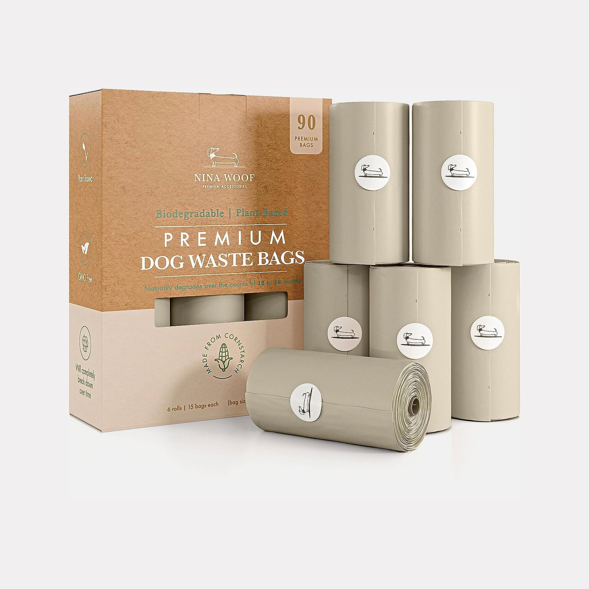 Waste Bags - 90 bags (6 rolls) - Biodegradable and Compostable